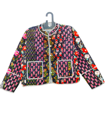 Patchwork Floral Hand Block Print Quilted Jacket – Pure Cotton Winter Wear