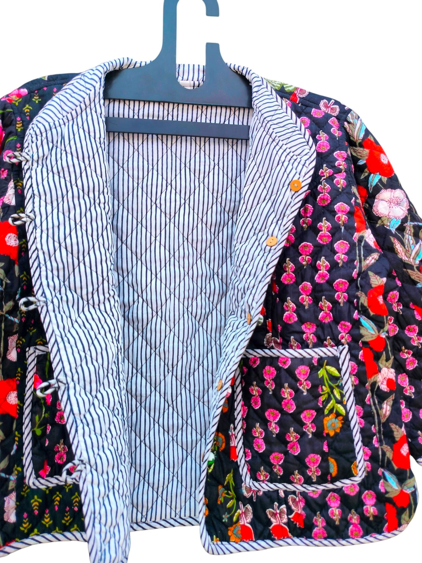 Patchwork Floral Hand Block Print Quilted Jacket – Pure Cotton Winter Wear