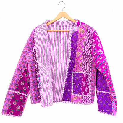 Patchwork Elegant Floral Hand Block Print Quilted Jacket – Pure Cotton Winter Wear