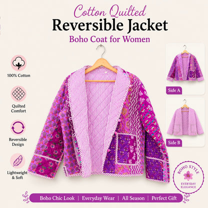 Patchwork Elegant Floral Hand Block Print Quilted Jacket – Pure Cotton Winter Wear