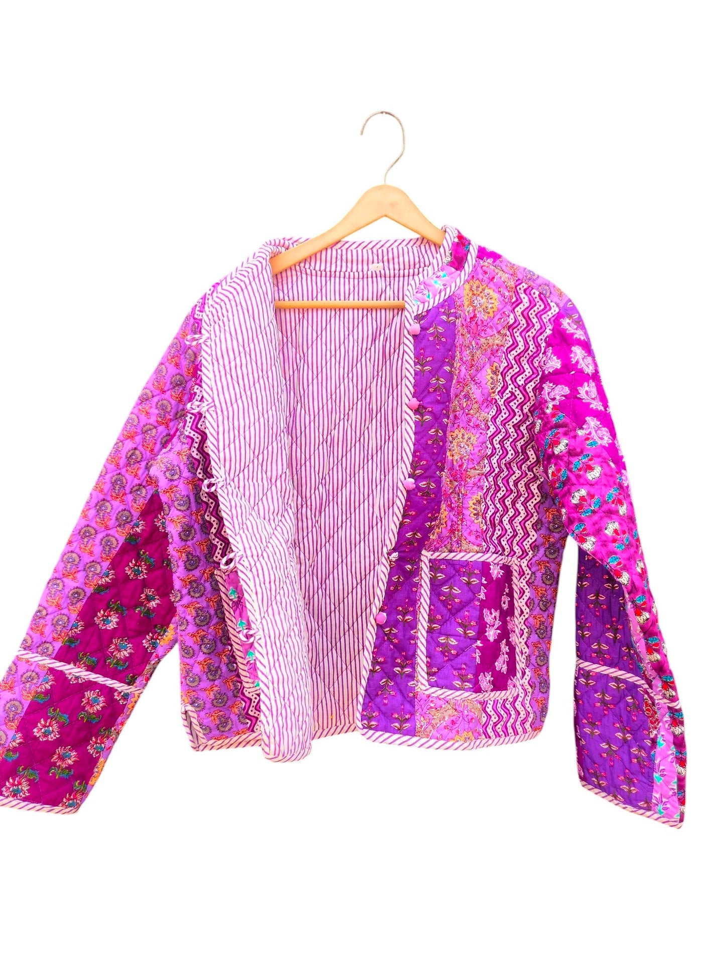 Patchwork Elegant Floral Hand Block Print Quilted Jacket – Pure Cotton Winter Wear