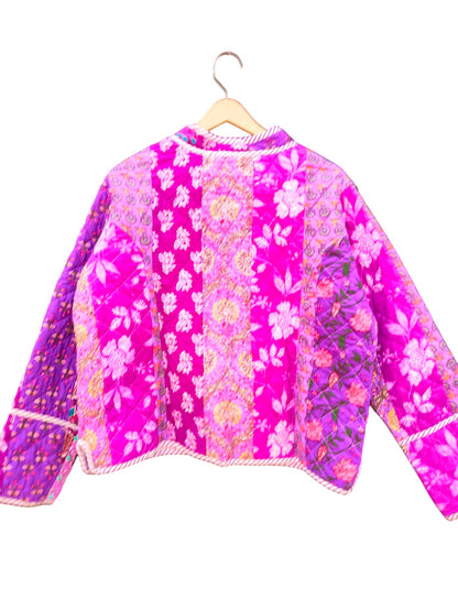 Patchwork Elegant Floral Hand Block Print Quilted Jacket – Pure Cotton Winter Wear