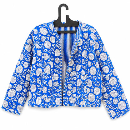 Indian Cotton Quilted Jacket for Women – Hand Block Printed & Reversible