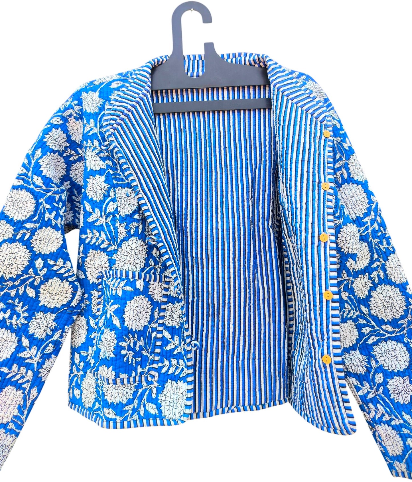 Indian Cotton Quilted Jacket for Women – Hand Block Printed & Reversible