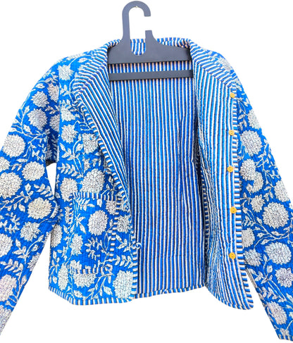 Indian Cotton Quilted Jacket for Women – Hand Block Printed & Reversible