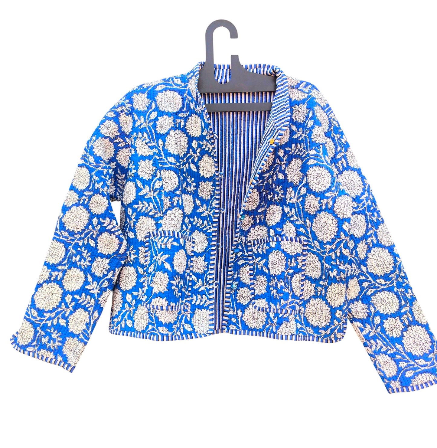 Indian Cotton Quilted Jacket for Women – Hand Block Printed & Reversible
