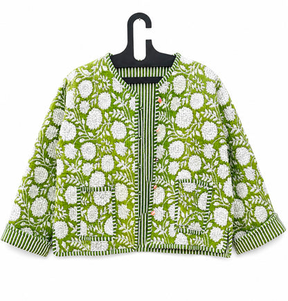 Hand Block Printed Cotton Quilted Women’s Jacket – Reversible Ethnic Winter Wear
