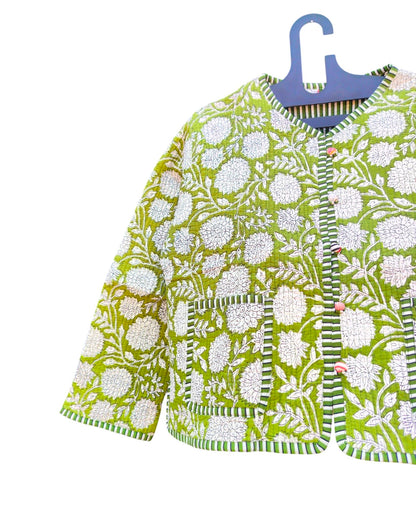 Hand Block Printed Cotton Quilted Women’s Jacket – Reversible Ethnic Winter Wear