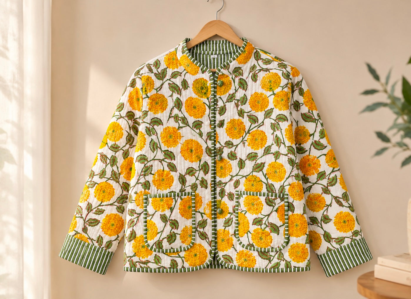 Ethnic Block Print Cotton Quilted Jacket – Warm Reversible Winter Coat