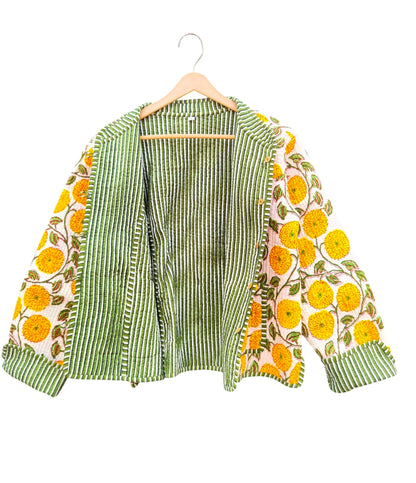 Ethnic Block Print Cotton Quilted Jacket – Warm Reversible Winter Coat