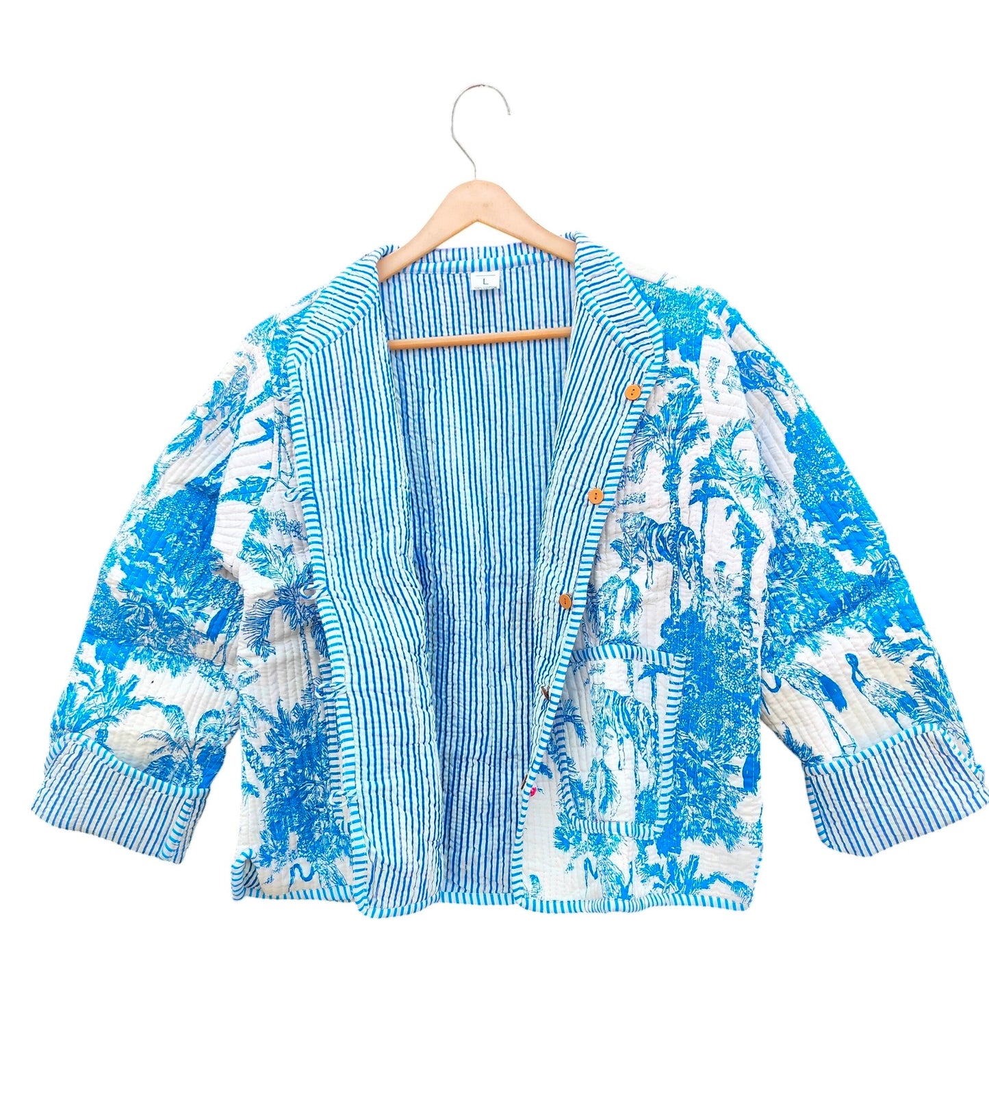Artisanal Hand Block Printed Quilted Jacket – Soft Cotton Reversible Style