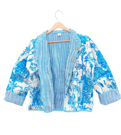 Artisanal Hand Block Printed Quilted Jacket – Soft Cotton Reversible Style