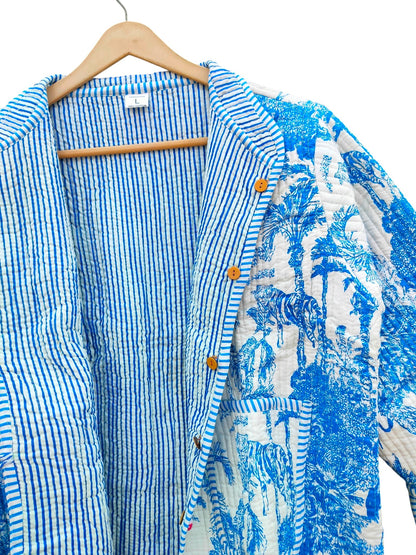 Artisanal Hand Block Printed Quilted Jacket – Soft Cotton Reversible Style