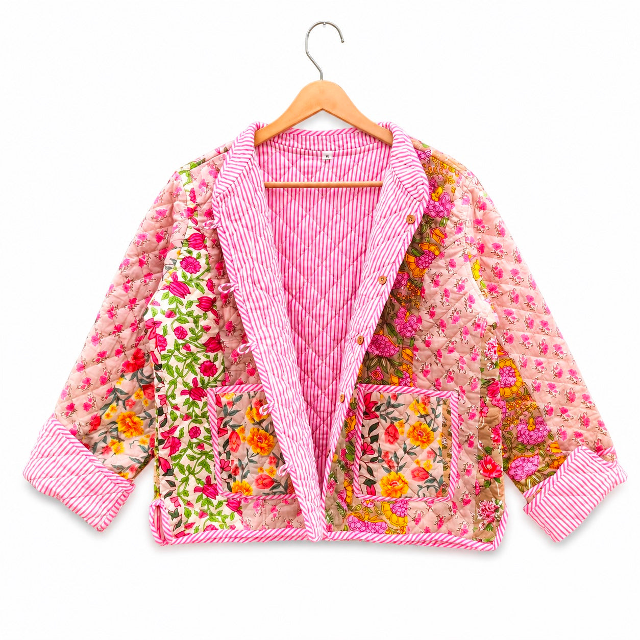 Patchwork Block Print Cotton Quilted Jacket – Reversible Indian Jacket