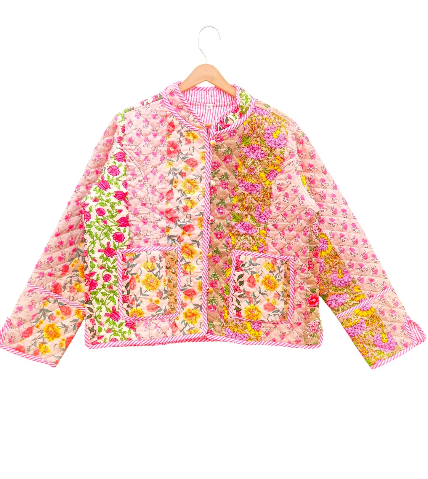 Patchwork Block Print Cotton Quilted Jacket – Reversible Indian Jacket