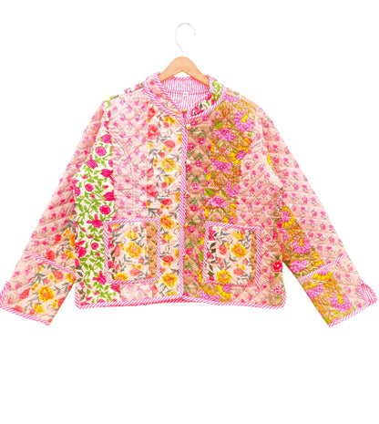 Patchwork Block Print Cotton Quilted Jacket – Reversible Indian Jacket