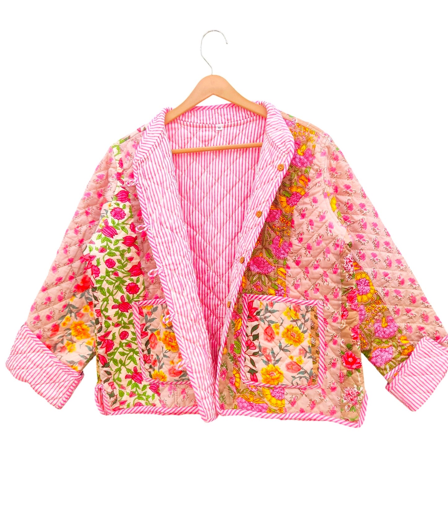 Patchwork Block Print Cotton Quilted Jacket – Reversible Indian Jacket