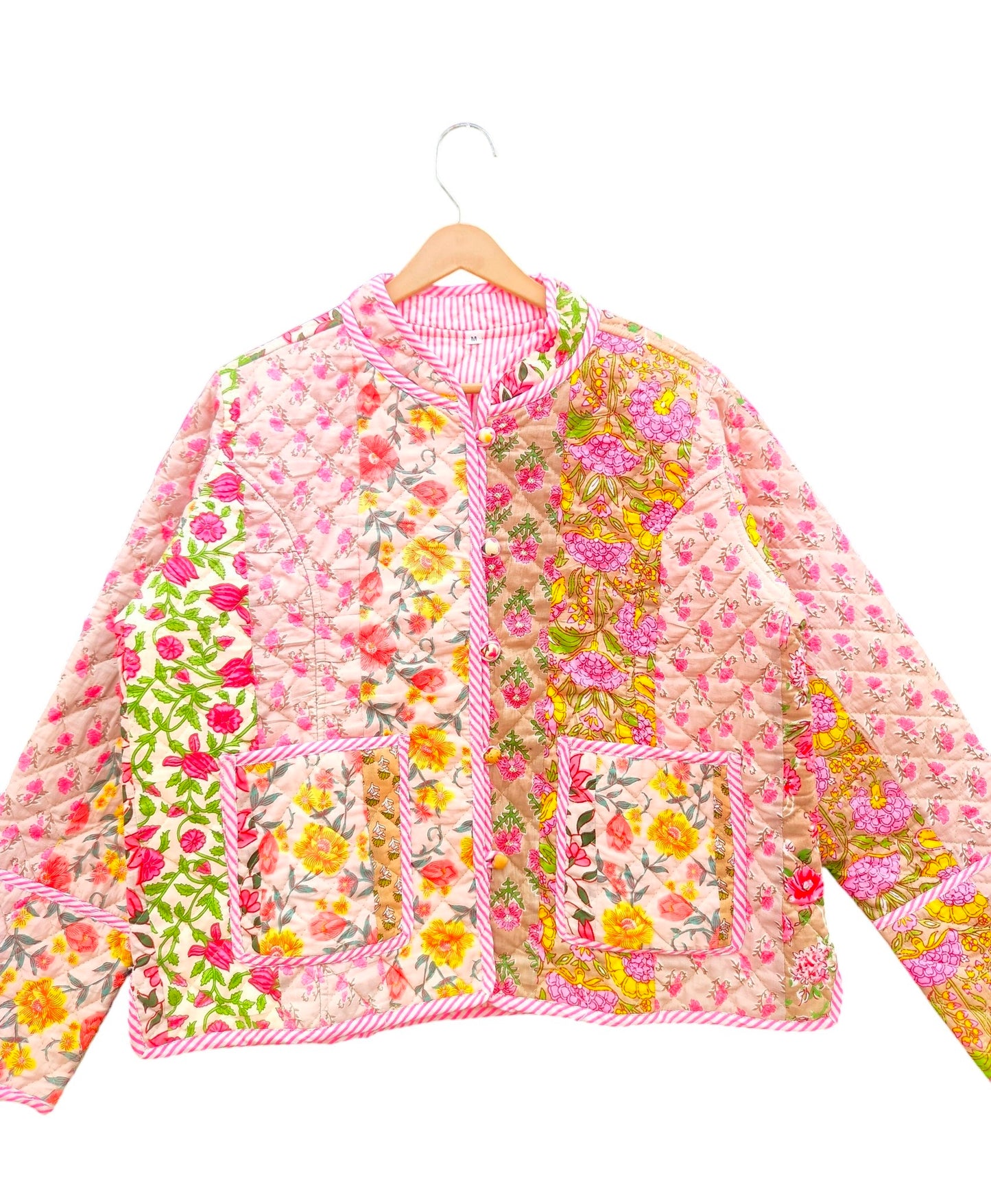 Patchwork Block Print Cotton Quilted Jacket – Reversible Indian Jacket