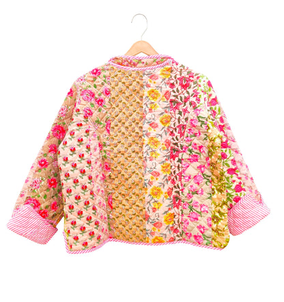 Patchwork Block Print Cotton Quilted Jacket – Reversible Indian Jacket