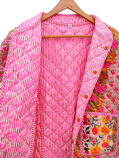 Patchwork Block Print Cotton Quilted Jacket – Reversible Indian Jacket