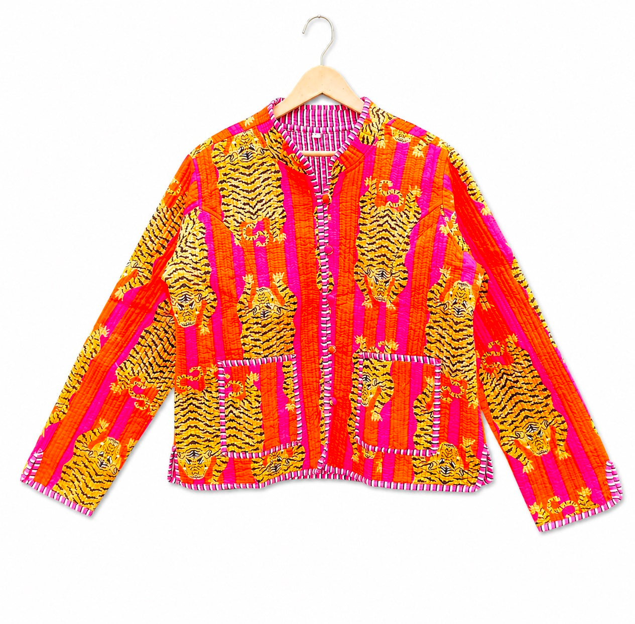 Women’s Cotton Quilted Jacket – Jaipuri Block Print, Lightweight & Warm