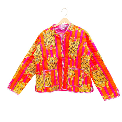 Pure Cotton Hand Block Print Quilted Jacket – Boho Style Reversible Coat
