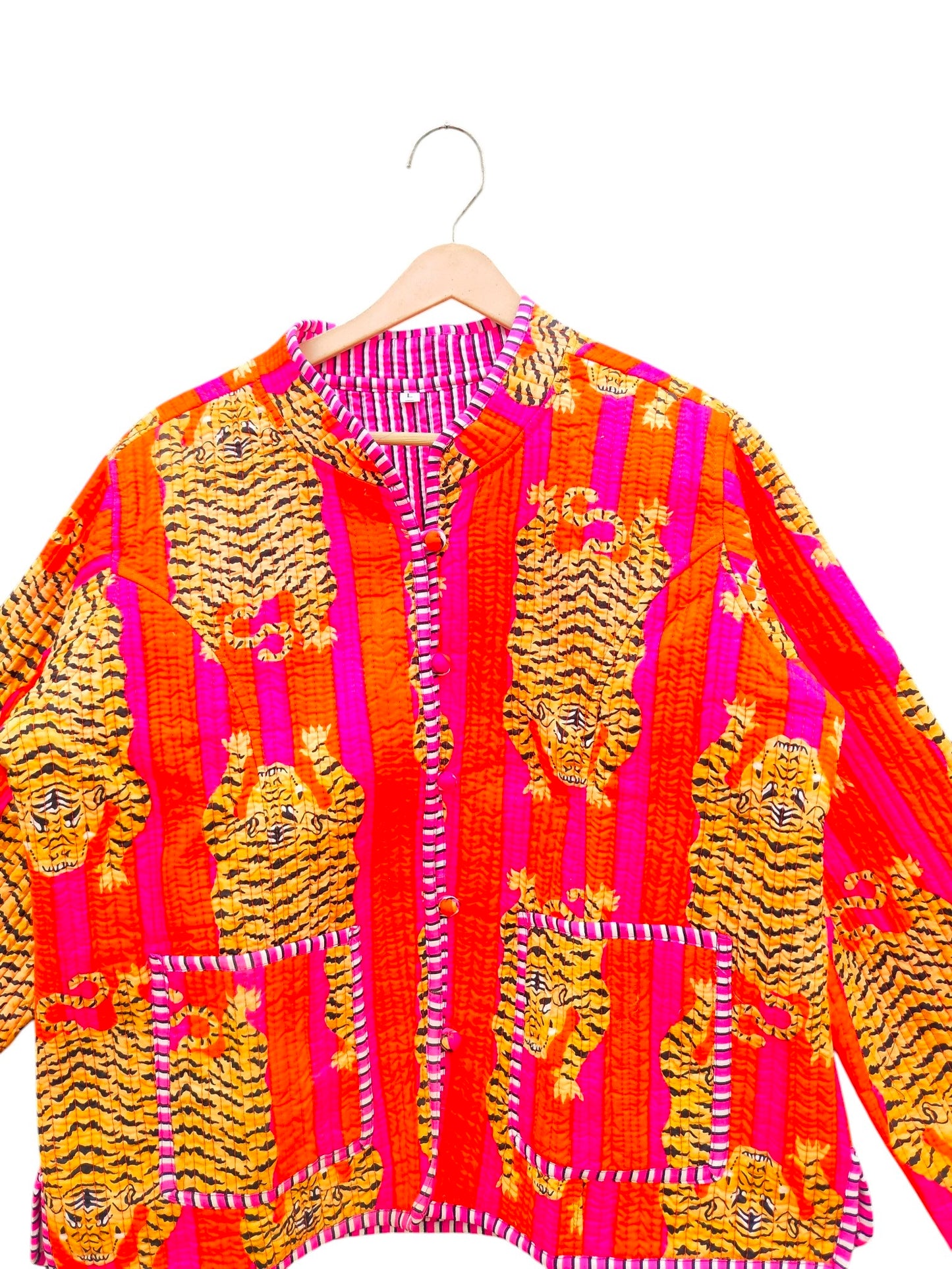 Pure Cotton Hand Block Print Quilted Jacket – Boho Style Reversible Coat