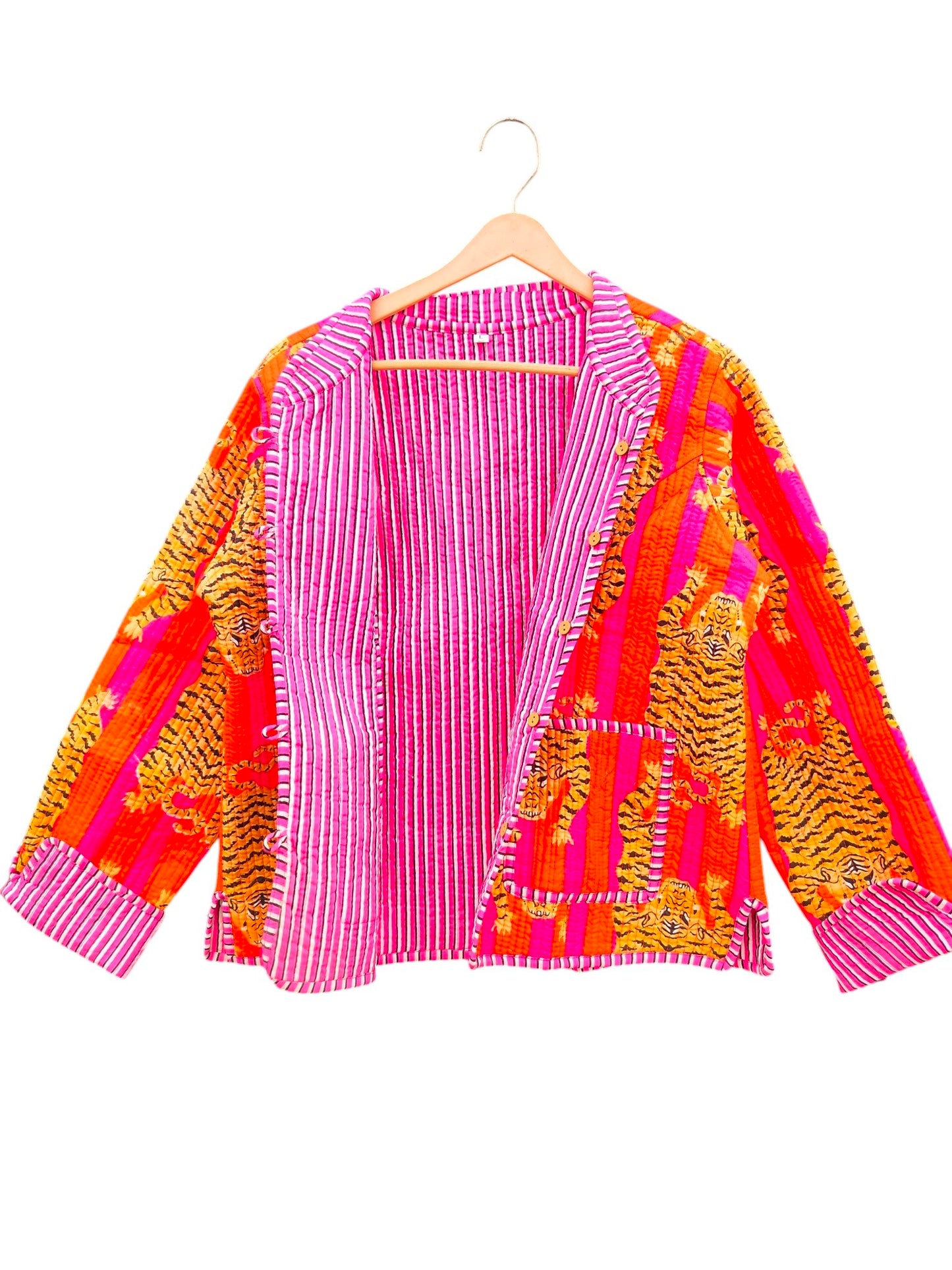 Pure Cotton Hand Block Print Quilted Jacket – Boho Style Reversible Coat