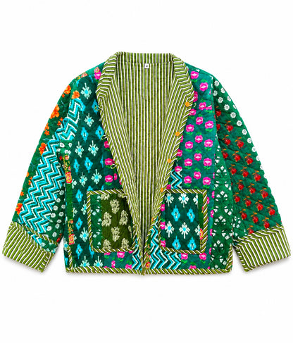 Patchwork Reversible Hand Block Print Cotton Quilted Jacket – Stylish Winter Layer