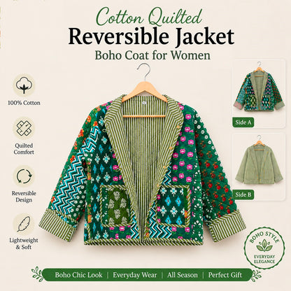 Patchwork Reversible Hand Block Print Cotton Quilted Jacket – Stylish Winter Layer