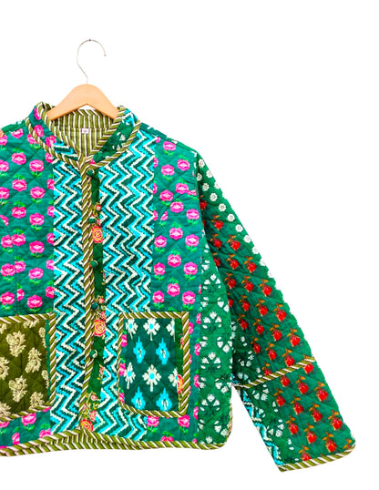 Patchwork Reversible Hand Block Print Cotton Quilted Jacket – Stylish Winter Layer