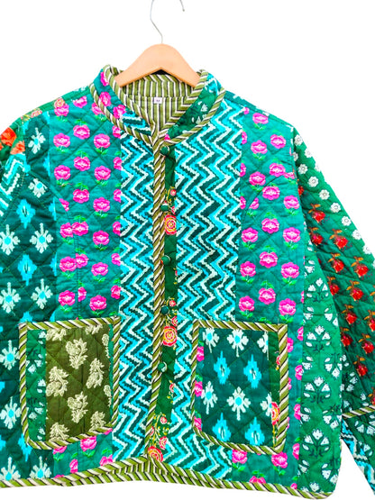 Patchwork Reversible Hand Block Print Cotton Quilted Jacket – Stylish Winter Layer