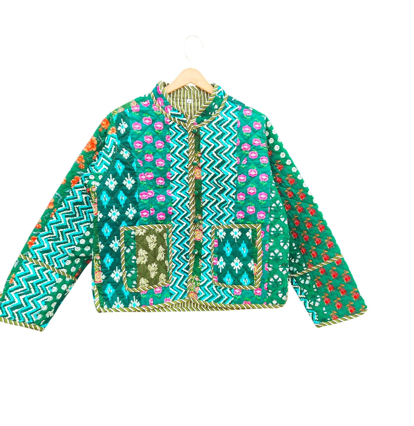 Patchwork Reversible Hand Block Print Cotton Quilted Jacket – Stylish Winter Layer