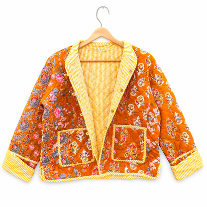 Patchwork Floral Block Print Cotton Quilted Jacket – Bohemian Ethnic Wear for Women