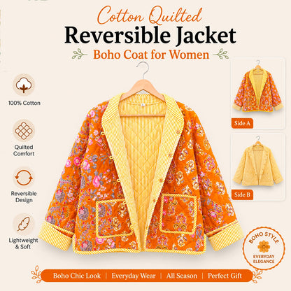 Patchwork Floral Block Print Cotton Quilted Jacket – Bohemian Ethnic Wear for Women