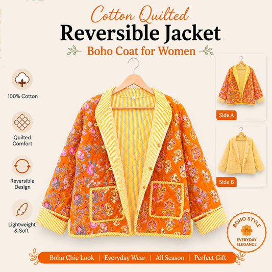 Patchwork Floral Block Print Cotton Quilted Jacket – Bohemian Ethnic Wear for Women