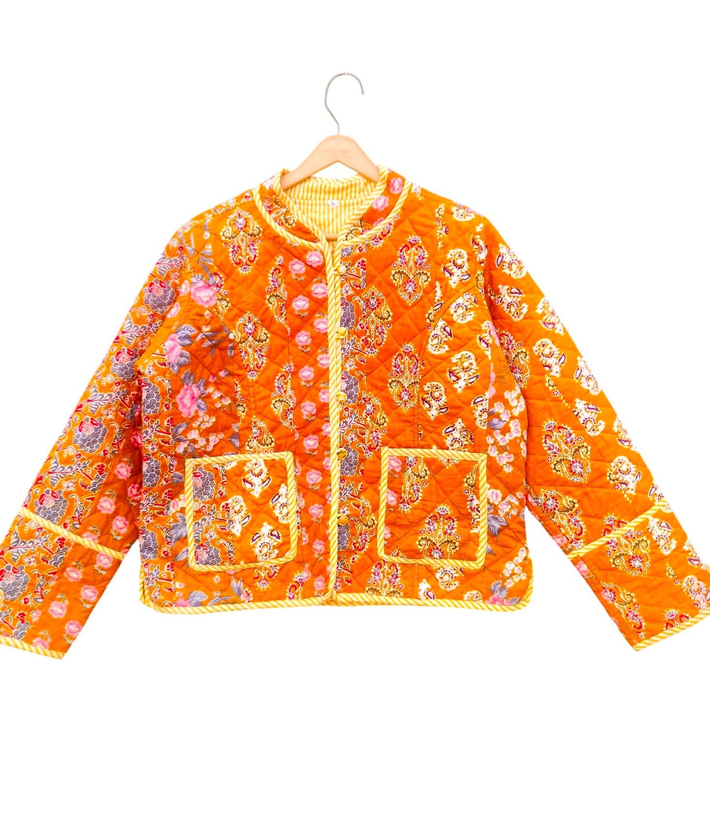 Patchwork Floral Block Print Cotton Quilted Jacket – Bohemian Ethnic Wear for Women