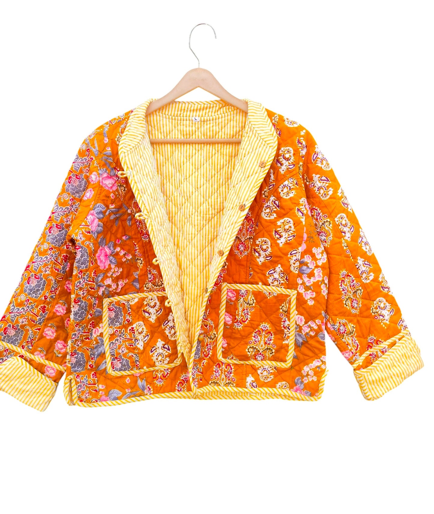 Patchwork Floral Block Print Cotton Quilted Jacket – Bohemian Ethnic Wear for Women