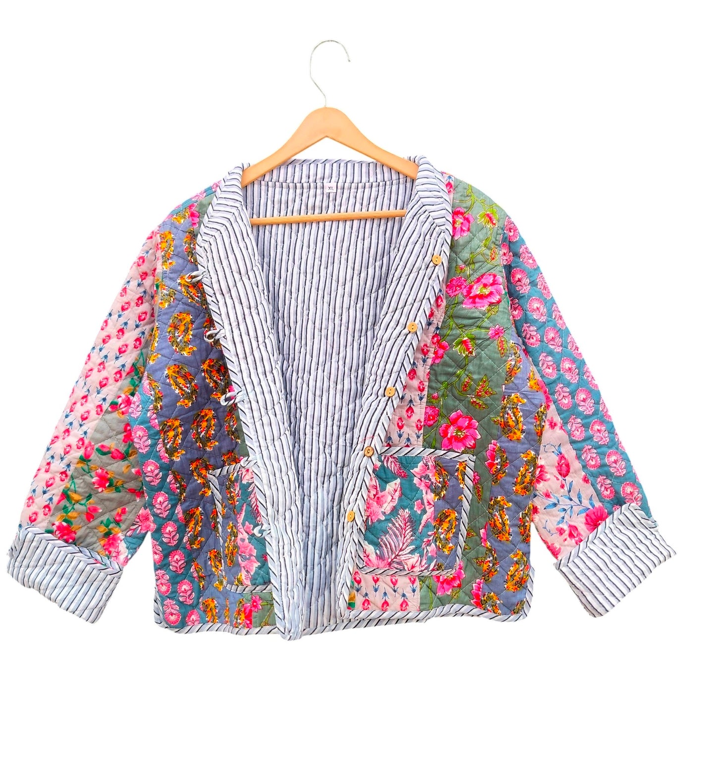 Handmade Patchwork Cotton Quilted Jacket for Women – Block Print Reversible Design