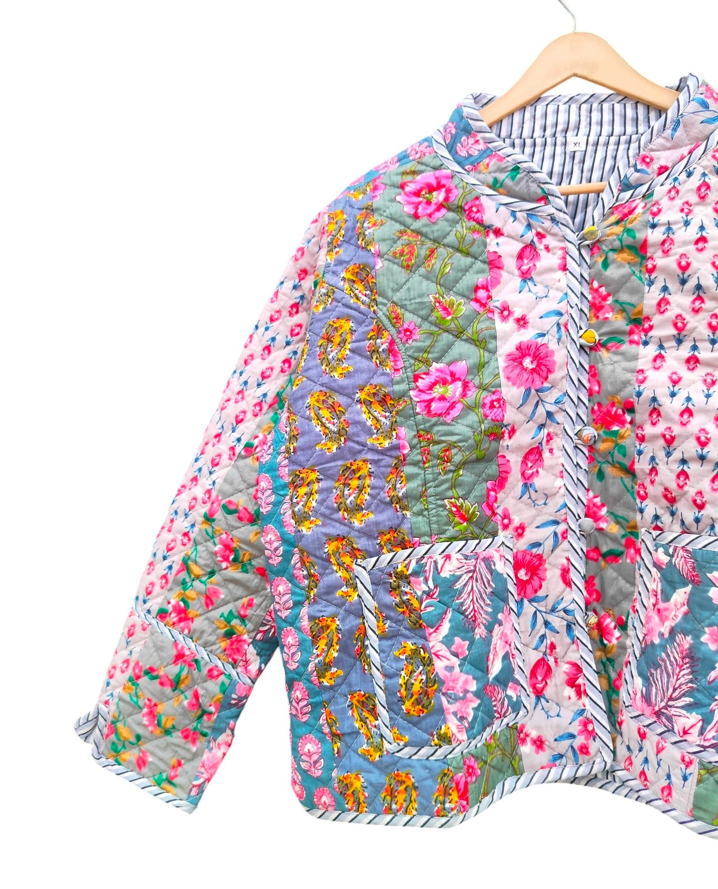 Handmade Patchwork Cotton Quilted Jacket for Women – Block Print Reversible Design