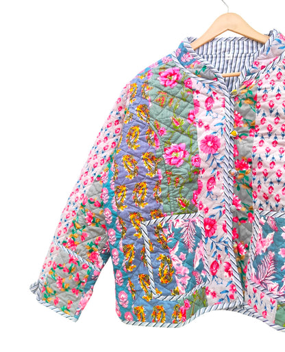 Handmade Patchwork Cotton Quilted Jacket for Women – Block Print Reversible Design