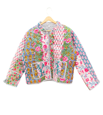 Handmade Patchwork Cotton Quilted Jacket for Women – Block Print Reversible Design