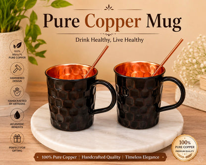 Handmade Pure Copper 2 Mugs With 2 Straw Solid Copper Drinking Mule Mug