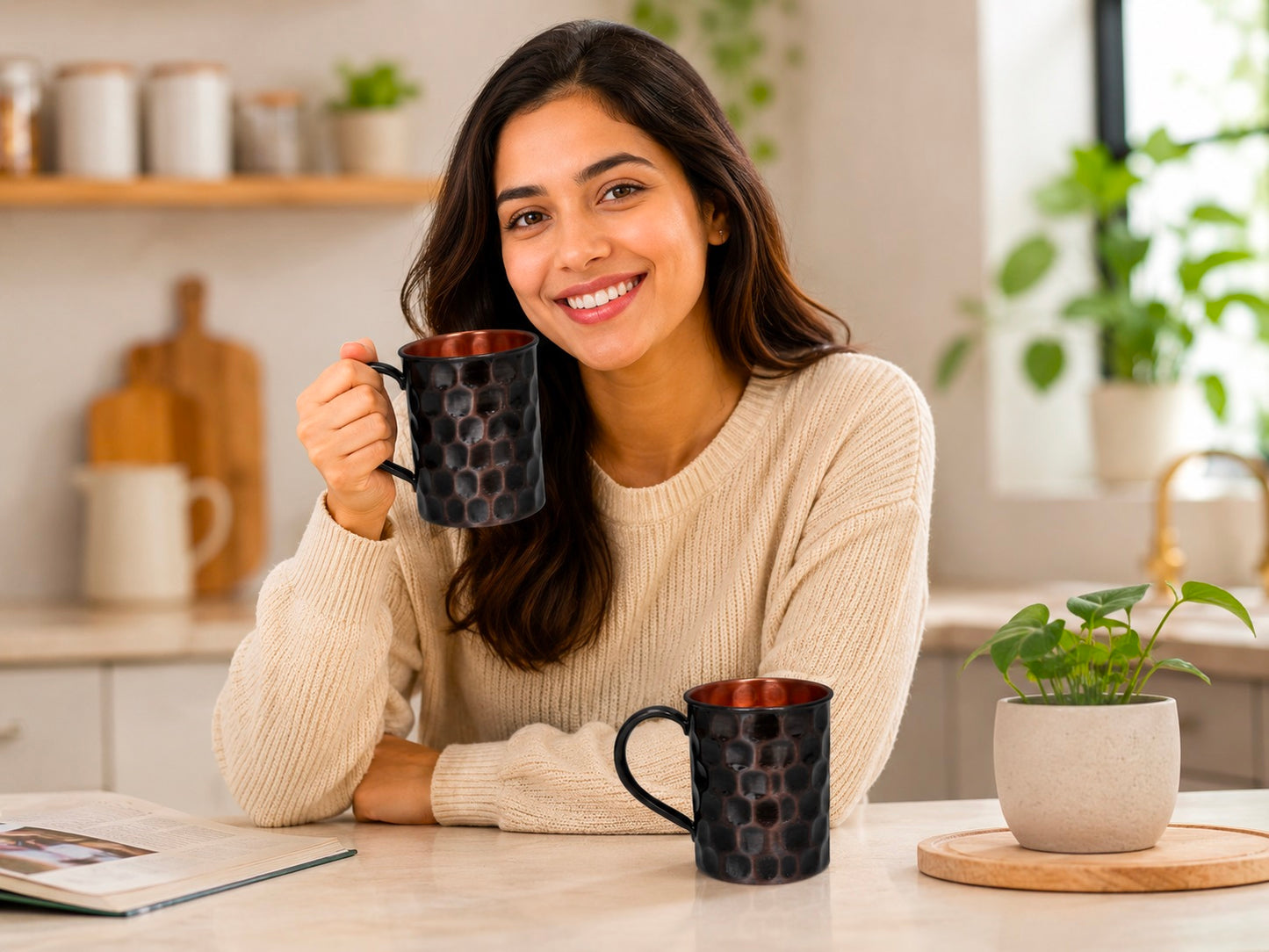 Handmade Pure Copper 2 Mugs With 2 Straw Solid Copper Drinking Mule Mug