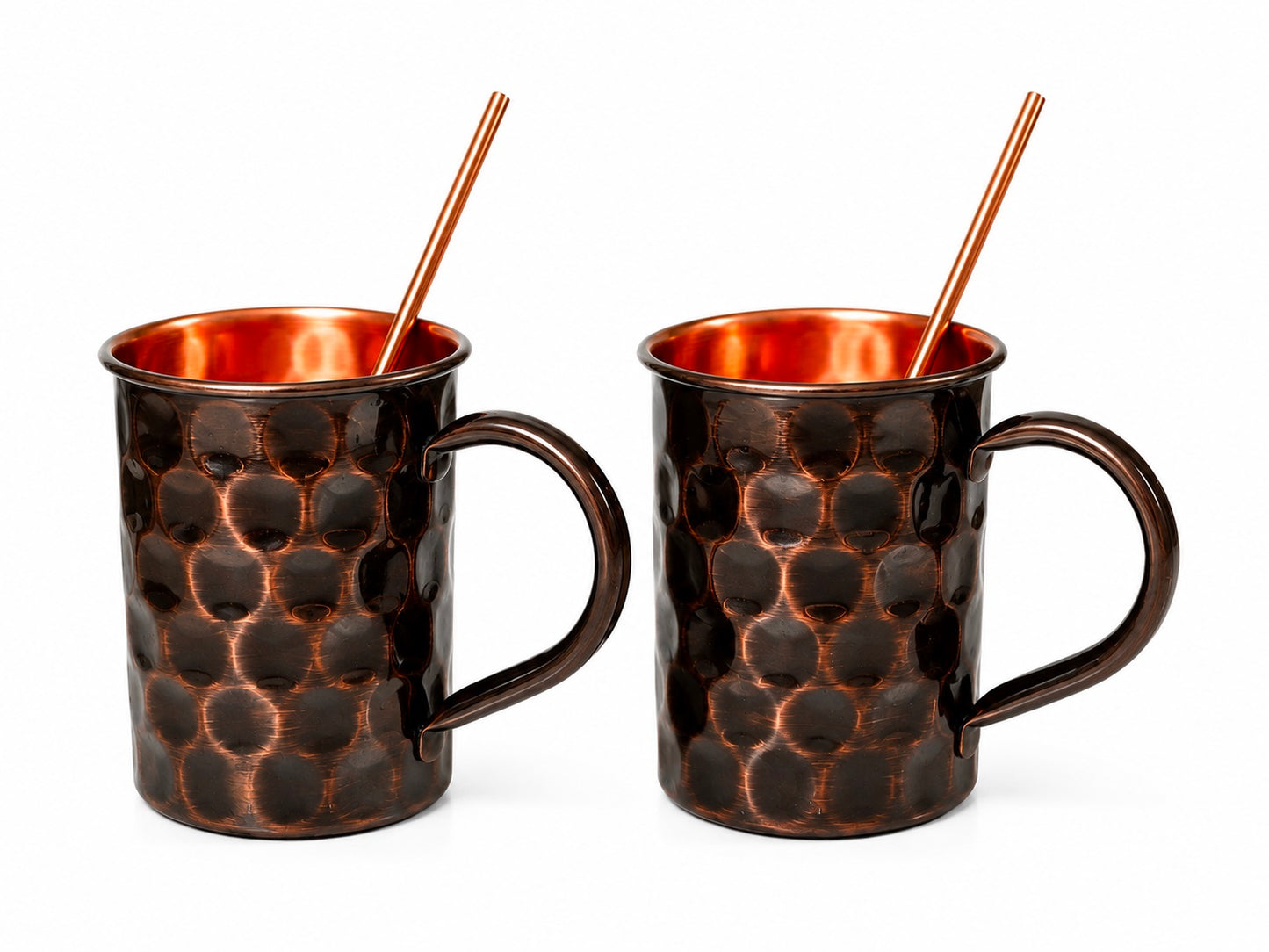 Handmade Pure Copper 2 Mugs With 2 Straw Solid Copper Drinking Mule Mug