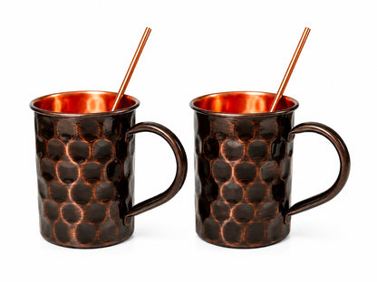 Handmade Pure Copper 2 Mugs With 2 Straw Solid Copper Drinking Mule Mug