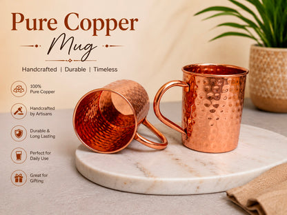 Handmade Pure Copper Mugs With Straw Solid Copper Drinking Moscow Mule Mug | 2 Mugs With 2 Straw