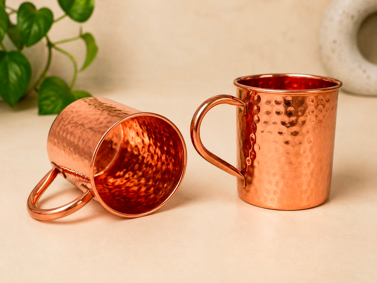Handmade Pure Copper Mugs With Straw Solid Copper Drinking Moscow Mule Mug | 2 Mugs With 2 Straw