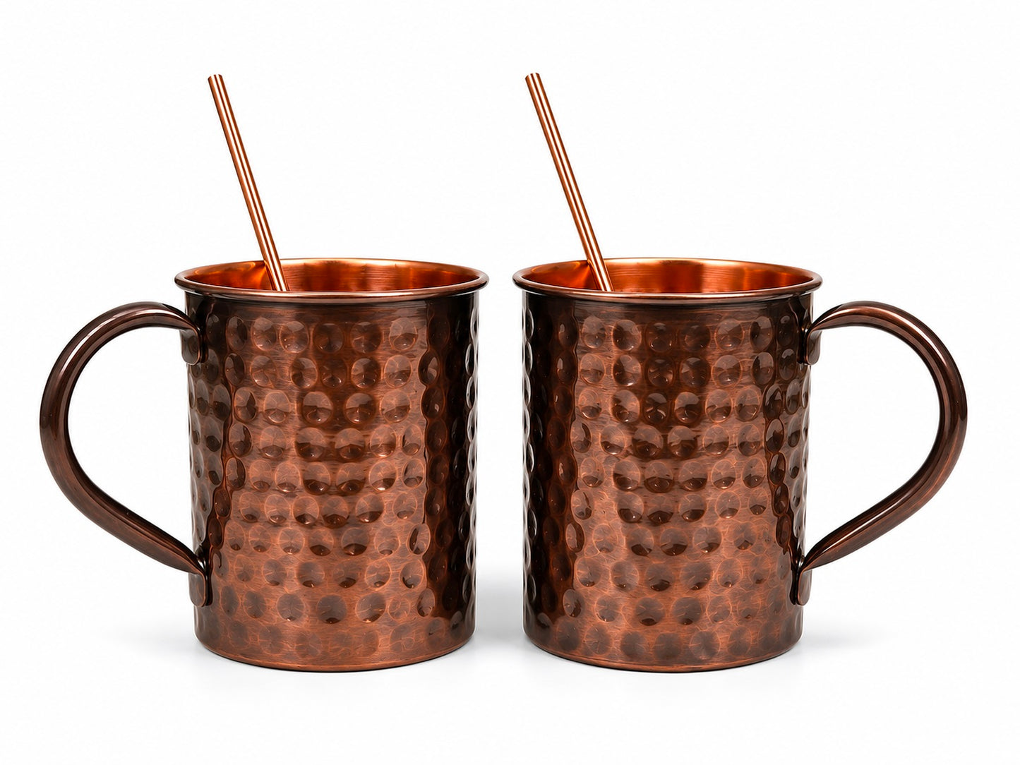 Handmade Pure Copper 2 Mugs With 2 Straw Copper Cocktail Gift for Him & Her