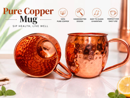 Handmade Pure Copper 2 Mugs With 2 Straw Solid Copper Drinking Moscow Mule Mug